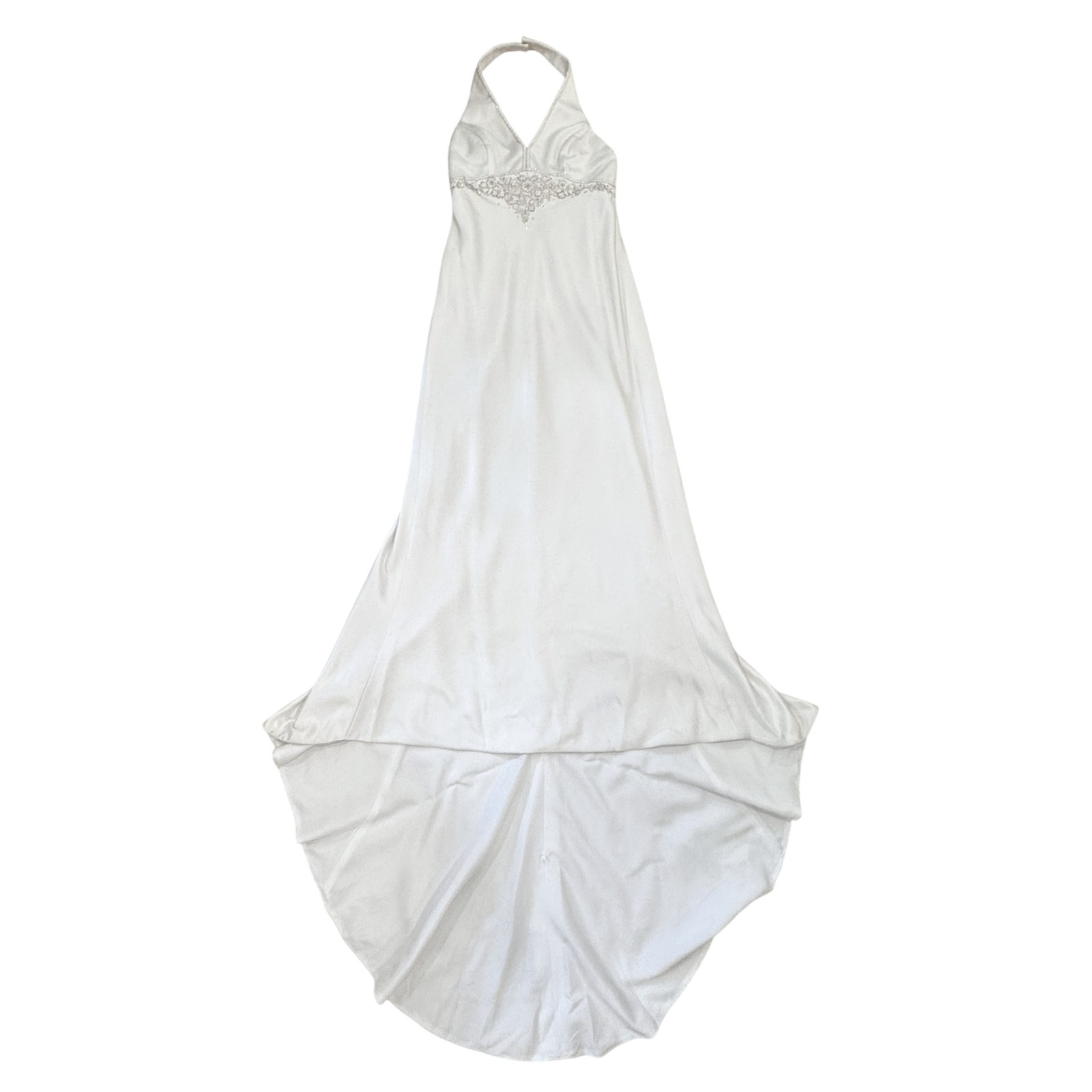 David's Bridal Oleg Cassini White Halter Neck Beaded High Low Wedding Dress 6